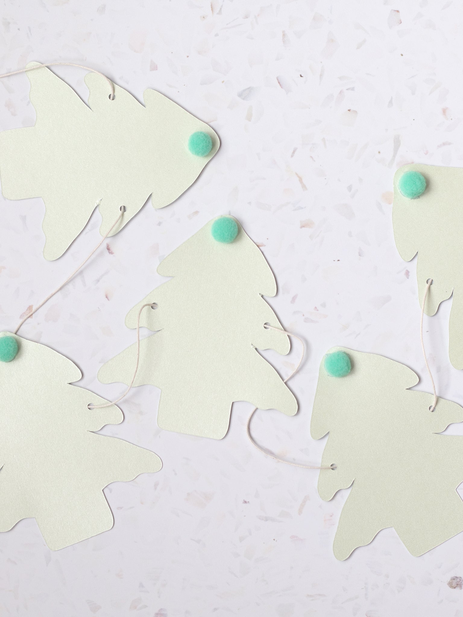 Christmas Tree Pom Pom Paper Bunting - Green