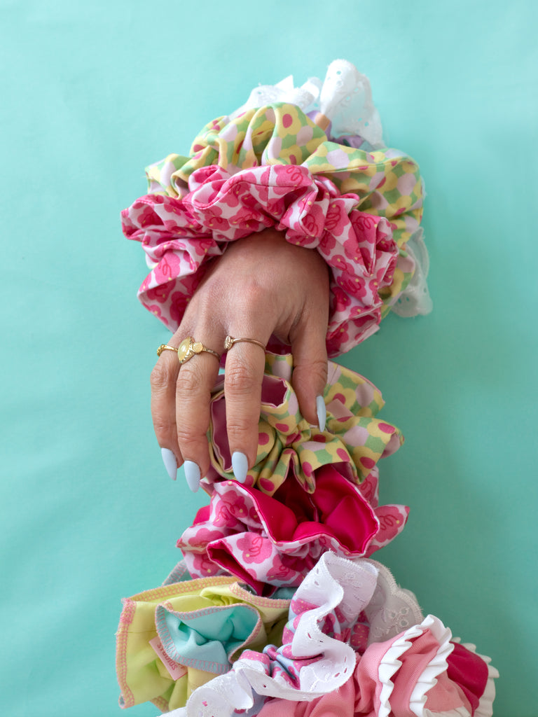Peach Puff Lace Trim Oversized Scrunchie