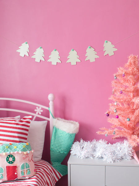 Christmas Tree Pom Pom Paper Bunting - Green