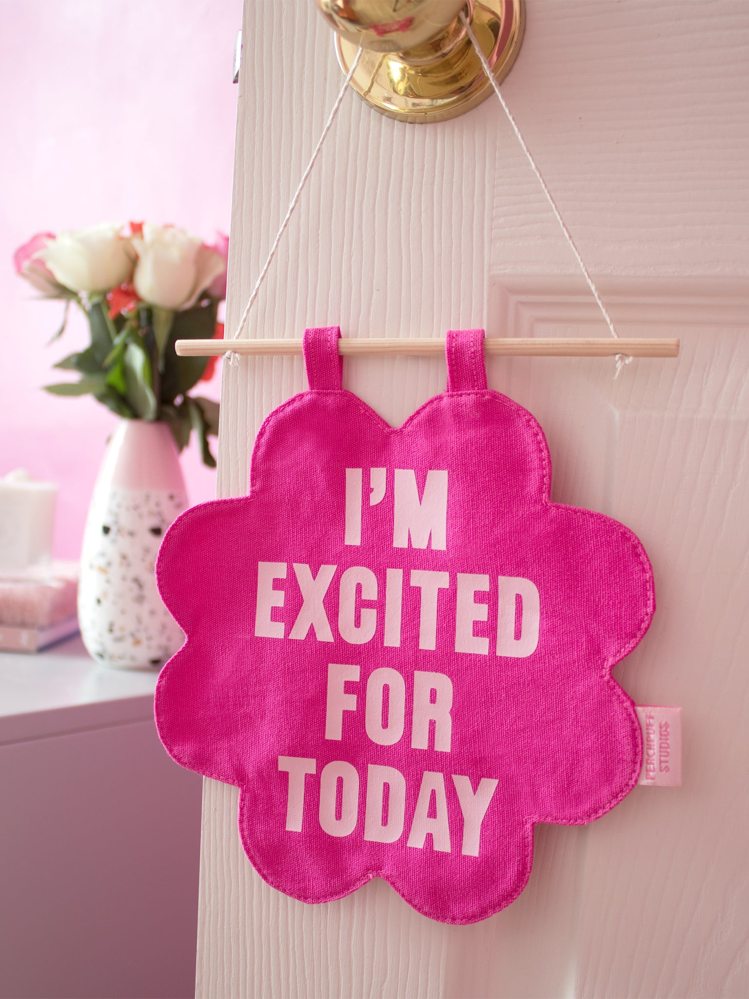 'I'm Excited For Today' Floral Canvas Wall Banner
