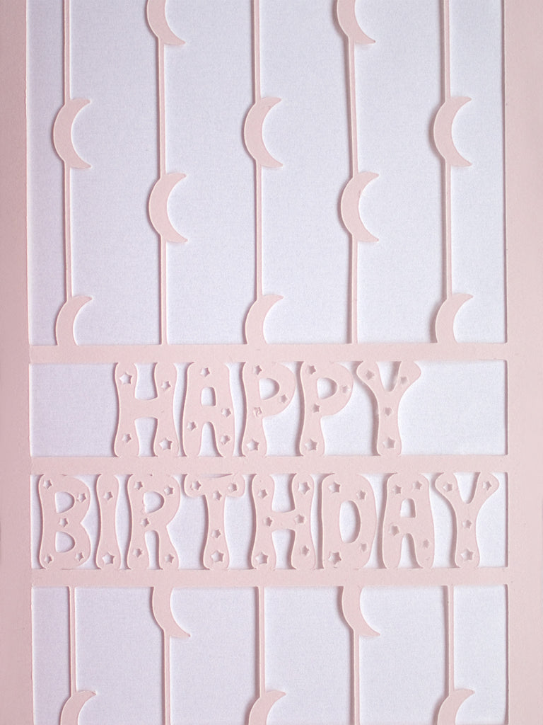 crescent moon papercut birthday card