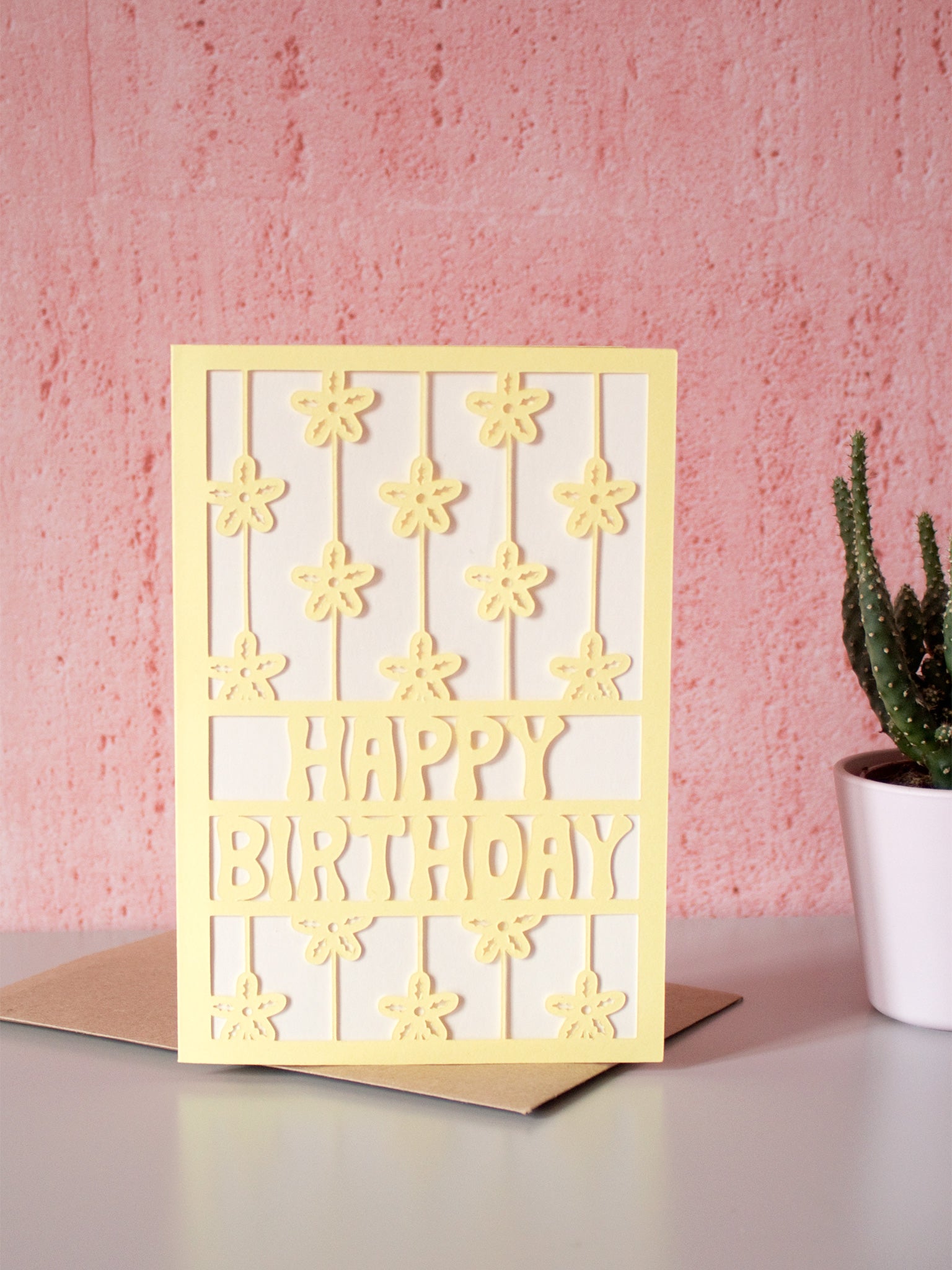 floral papercut birthday card