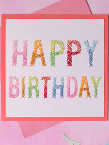 happy birthday hand stitched greeting card