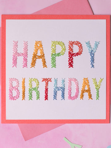 happy birthday hand stitched greeting card