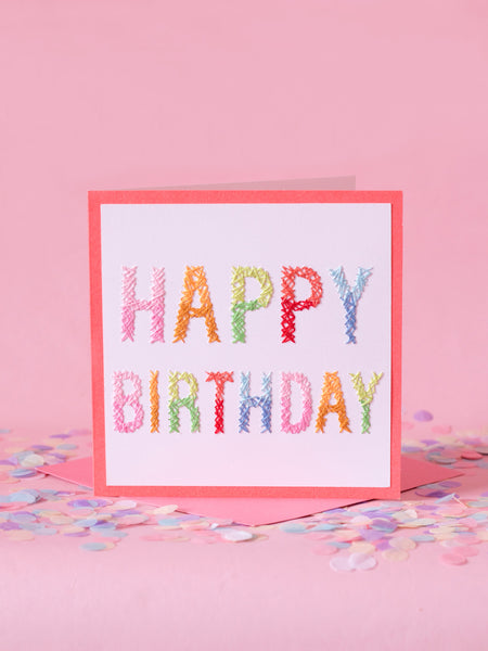 happy birthday hand stitched greeting card