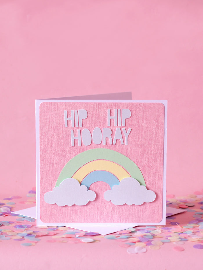 hip hip hooray rainbow greeting card