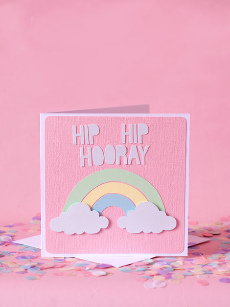 hip hip hooray rainbow greeting card