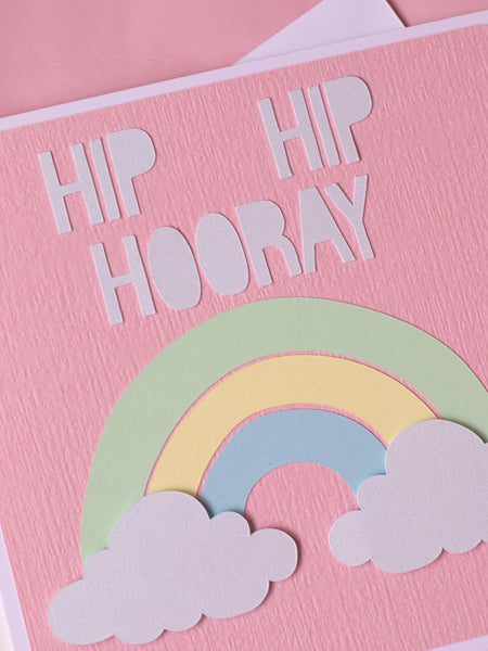 hip hip hooray rainbow greeting card
