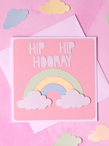 hip hip hooray rainbow greeting card