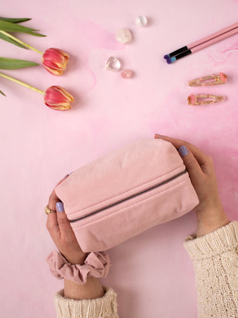 Pink Corduroy Makeup Bag