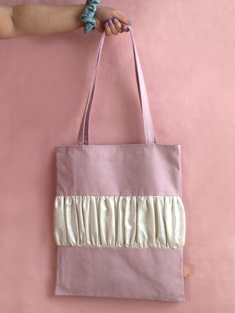 Violet Cotton Canvas Ruffle Tote Bag